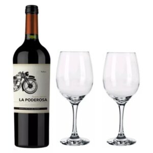 Vino La Poderosa Malbec + 2 copas de vino